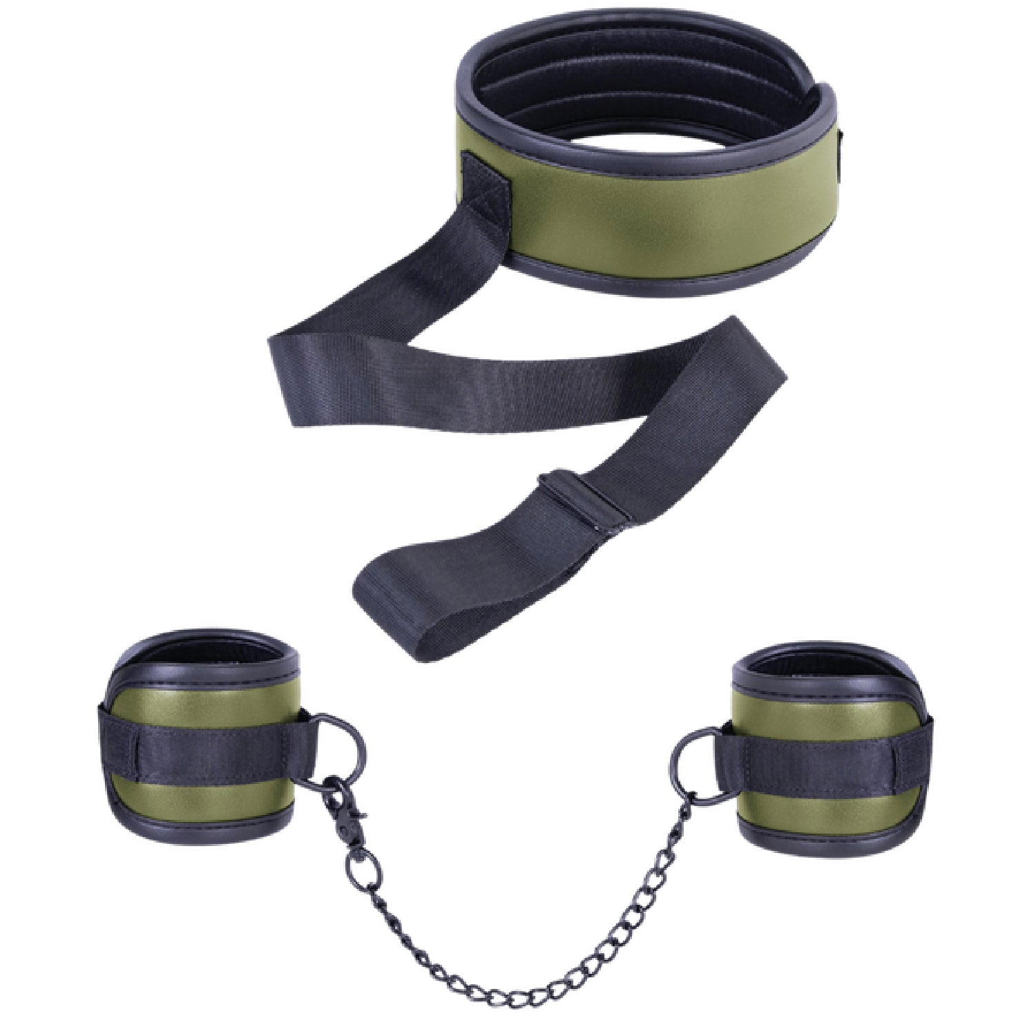 Adjustable Brown Collar with Handcuffs – Velcro Lock, Webbing Strap, 22.4cm Chain > Bondage Gear > Restraints