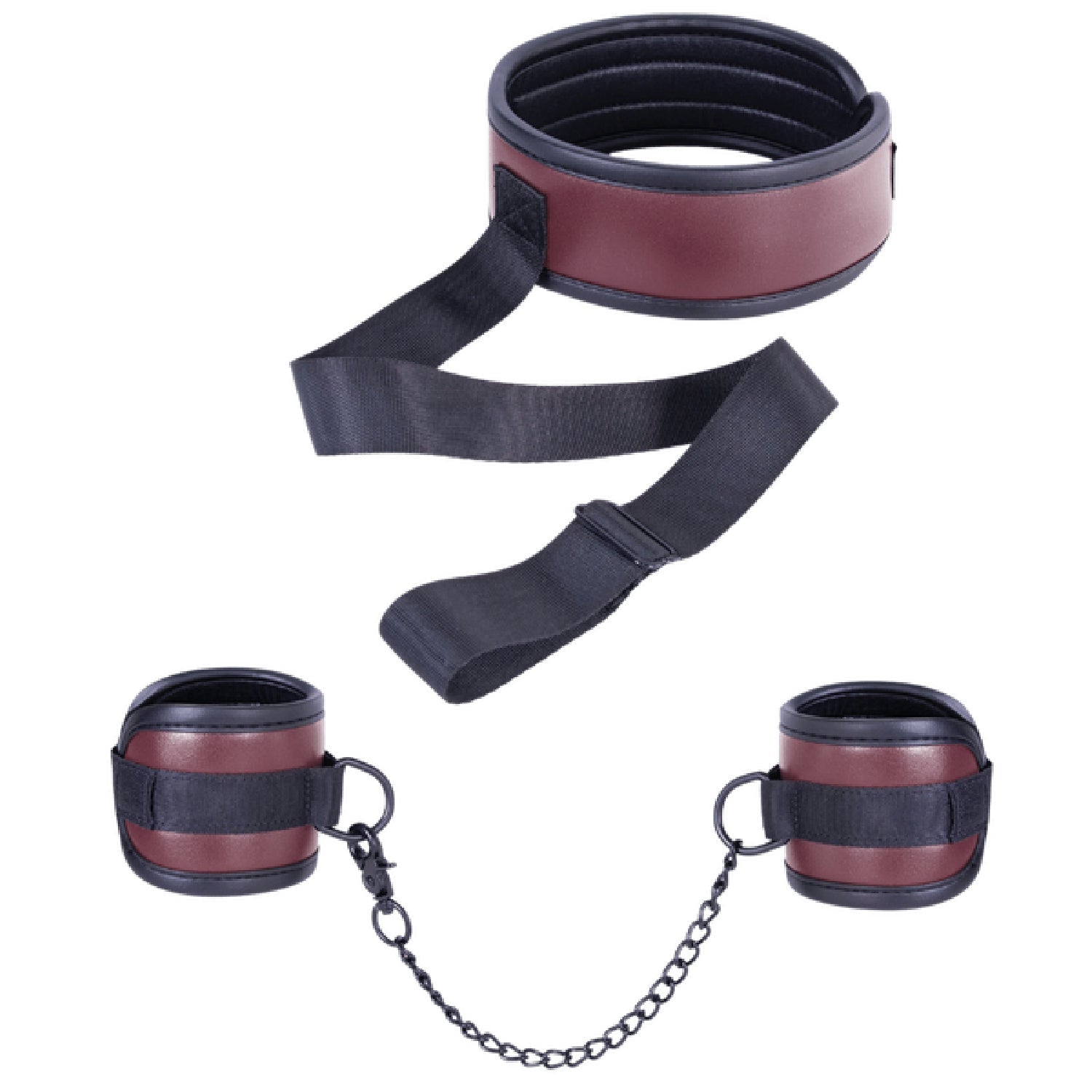Adjustable Brown Collar with Handcuffs – Velcro Lock, Webbing Strap, 22.4cm Chain > Bondage Gear > Restraints
