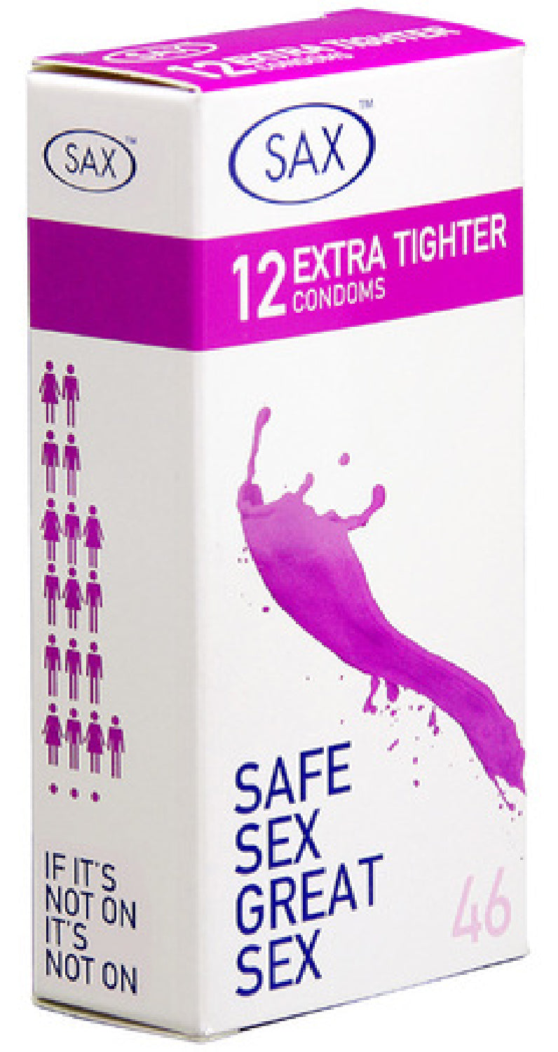 Sax Extra Tighter Fit Pack – Smallest Sensitive 46mm Nominal Width Condoms, 12 Pack > Essentials > Condoms