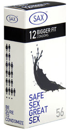 Sax Bigger Fit Pack 12 – 56mm Nominal Width Latex Condoms > Essentials > Condoms
