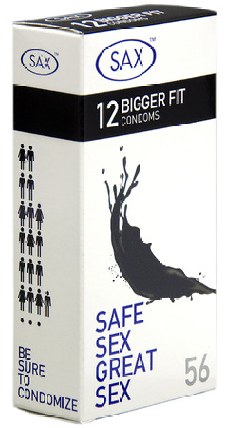 Sax Bigger Fit Pack 12 – 56mm Nominal Width Latex Condoms > Essentials > Condoms