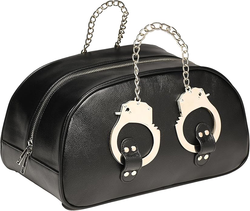 Master Series Cuffed and Loaded Black Vegan Leather Travel Bag with Handcuff Handles 13 x 7.25 x 7 Inches Secondary image