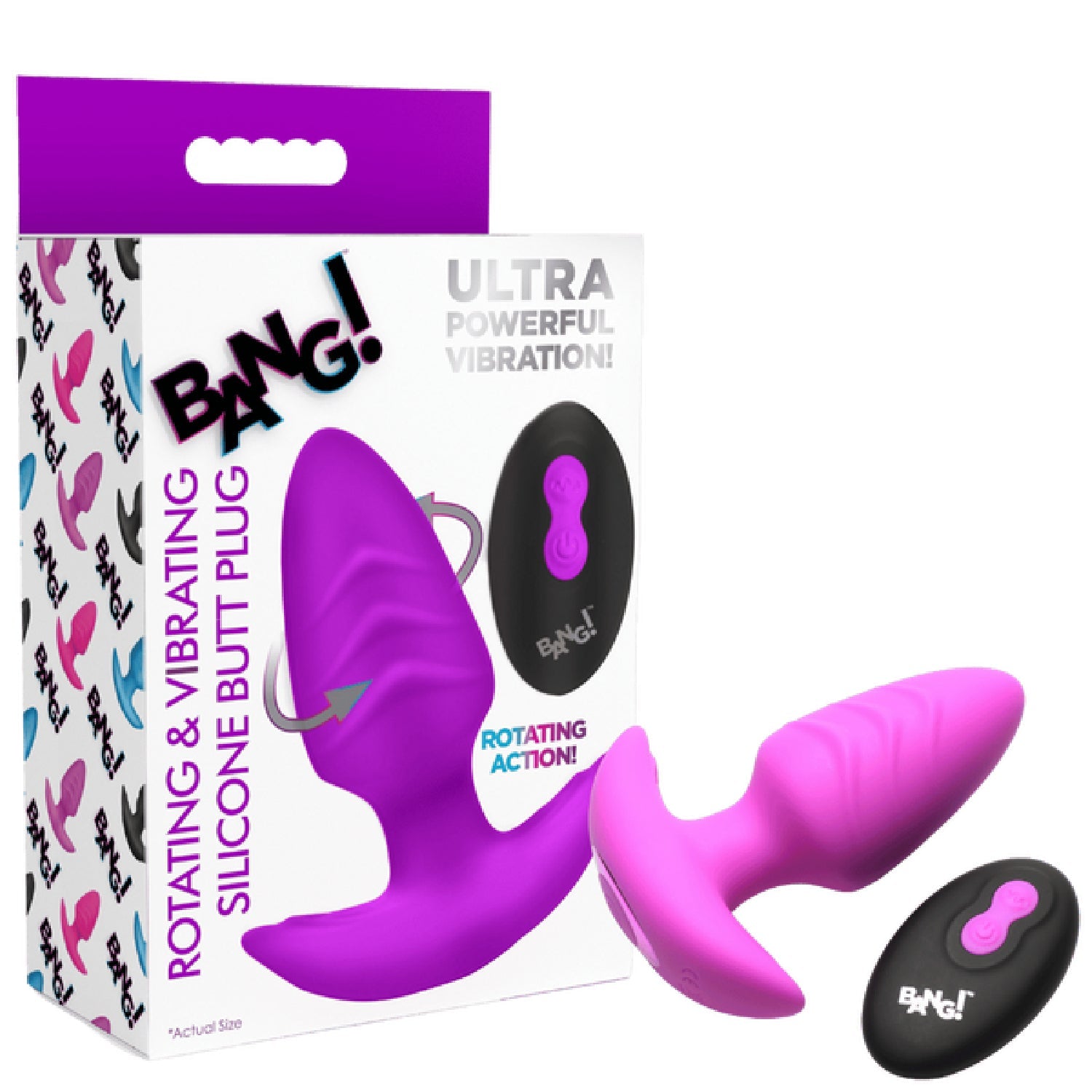 Rotating & Vibrating Silicone Butt Plug w/ Remote (Purple) Secondary image