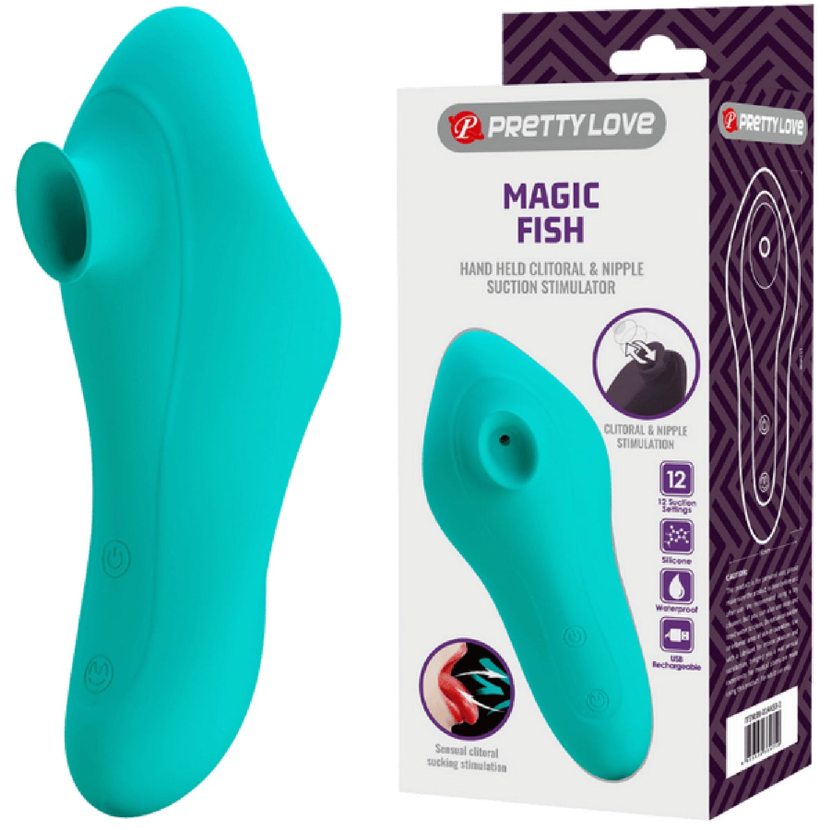 Pretty Love Magic Fish – Rechargeable Silicone 12 Function Clitoral Suction Stimulator > Sex Toys For Ladies > Clitoral Vibrators and Stimulators