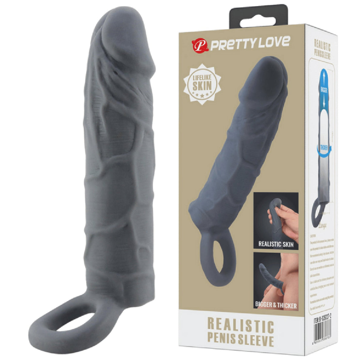 Realistic Spearhead Veiny Penis Sleeve – Enlargement Sleeve with Strap > Sex Toys For Men > Penis Sleeves