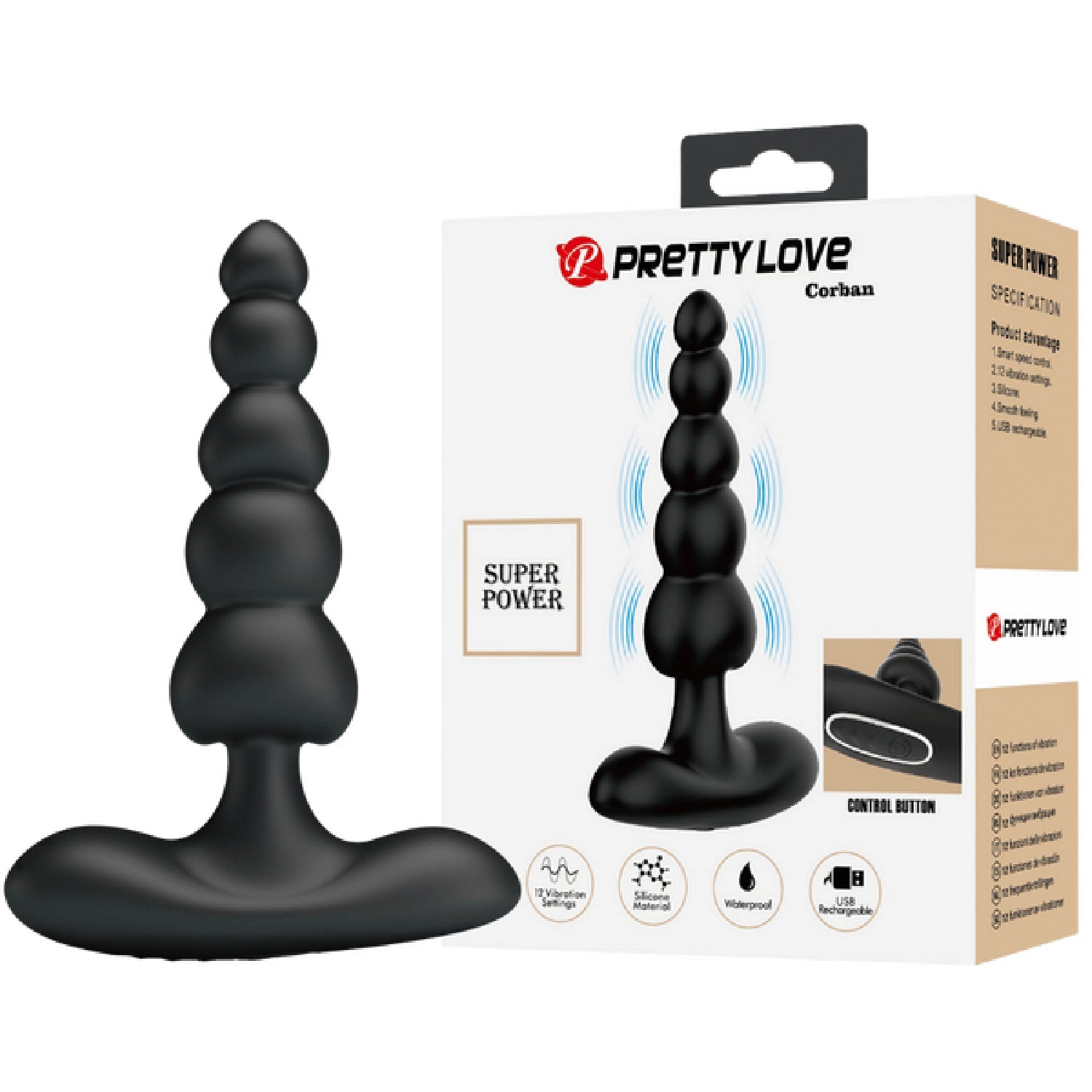 Corban Rechargeable Butt Plug – Flexible Graduated Anal Beads Sex Toy > Anal Range > Vibrating Butt Plugs