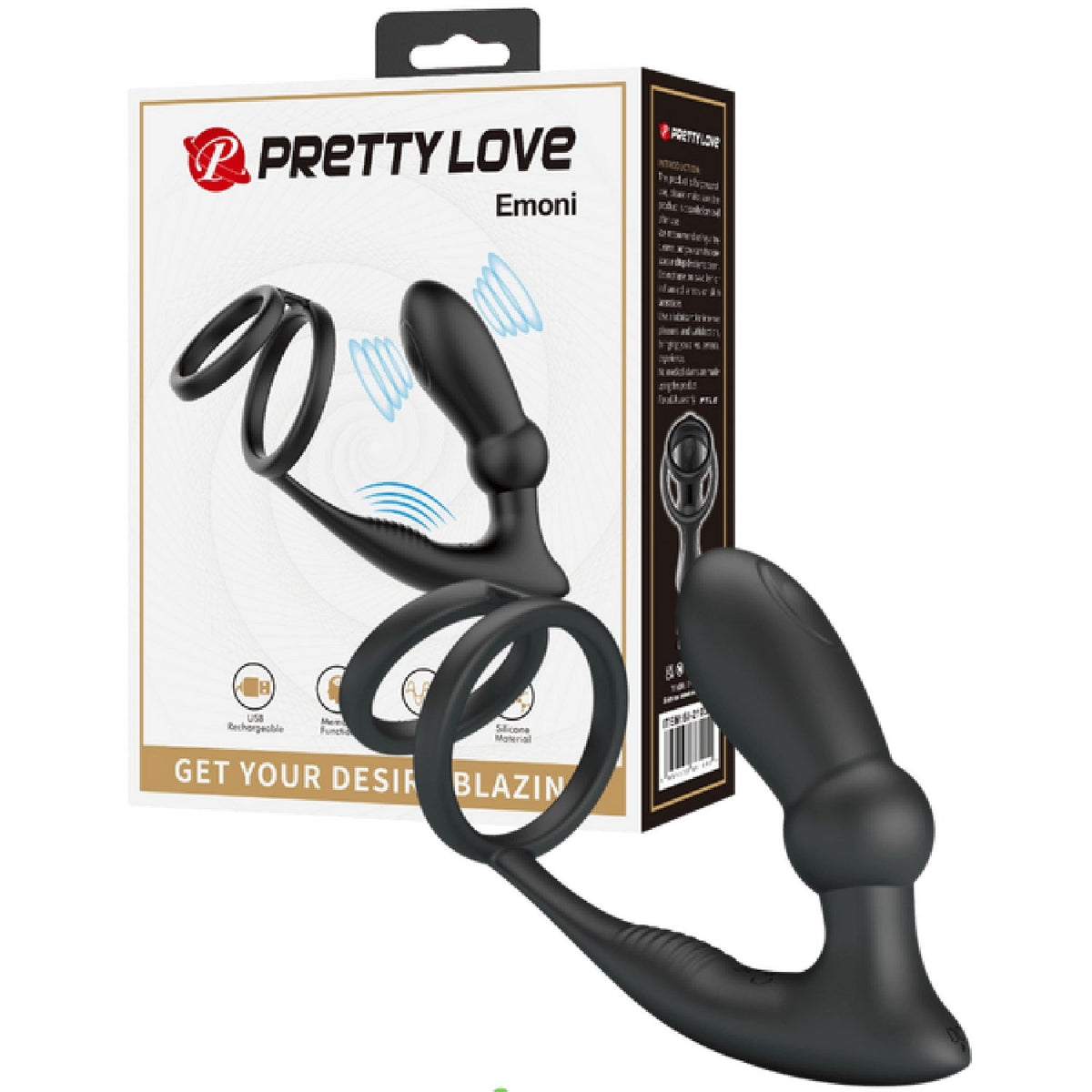 Emoni Rechargeable Vibrating Secure Hold Cock And Ball Ring With Attached Butt Plug > Anal Range > Prostate Plugs