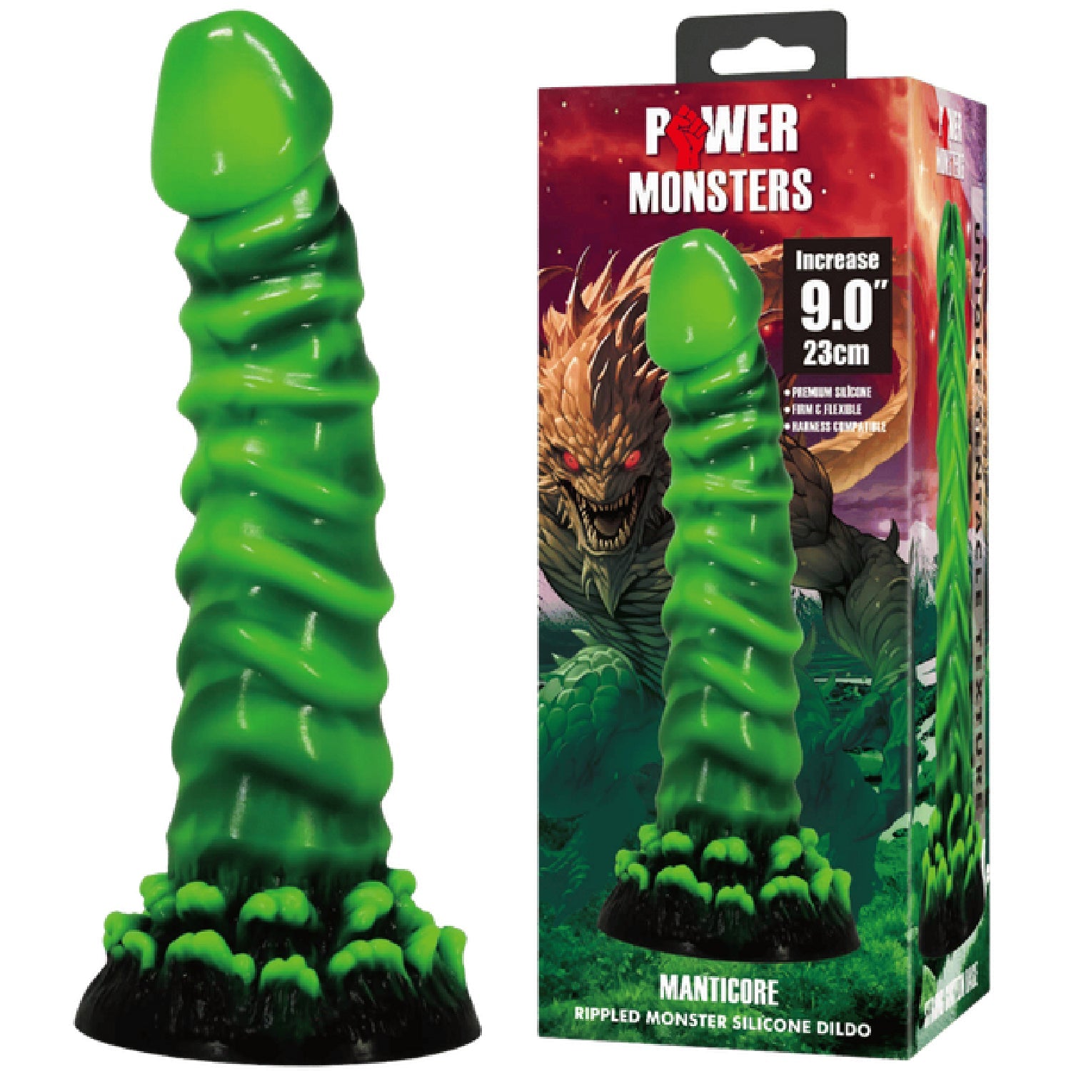 Manticore 9 Inch Textured Silicone Dildo – Body-Safe with Strong Suction Cup > Dildos > Fantasy