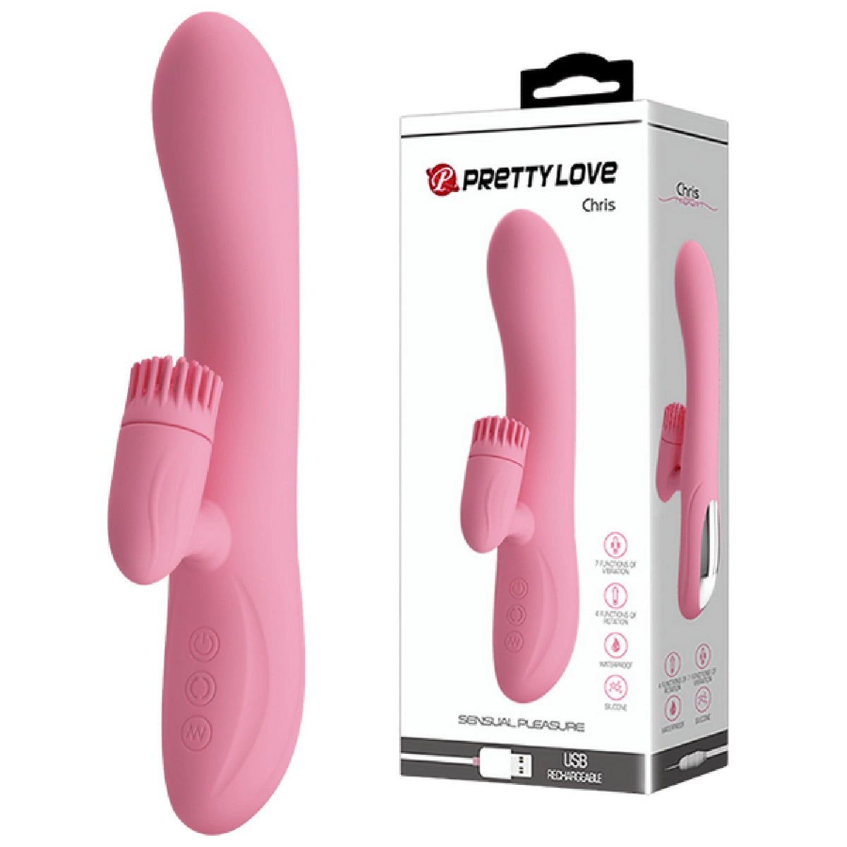 Chris Rechargeable Rotating Tongue Rabbit Vibrator > Vibrators > Ladies > Rabbit Multi