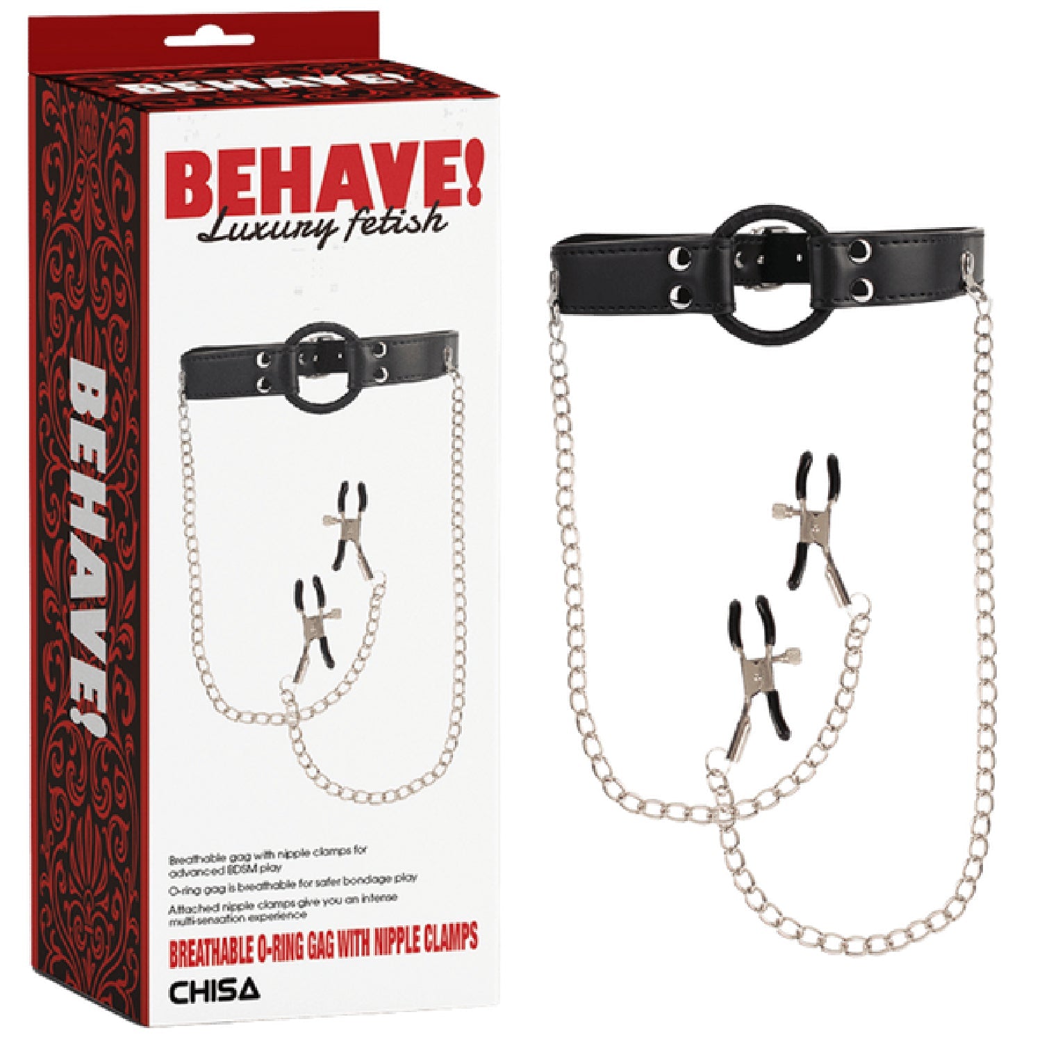 Breathable O-Ring Gag with Nipple Clamps – BDSM Accessory > Sex Toys > Nipple Clamps Main image