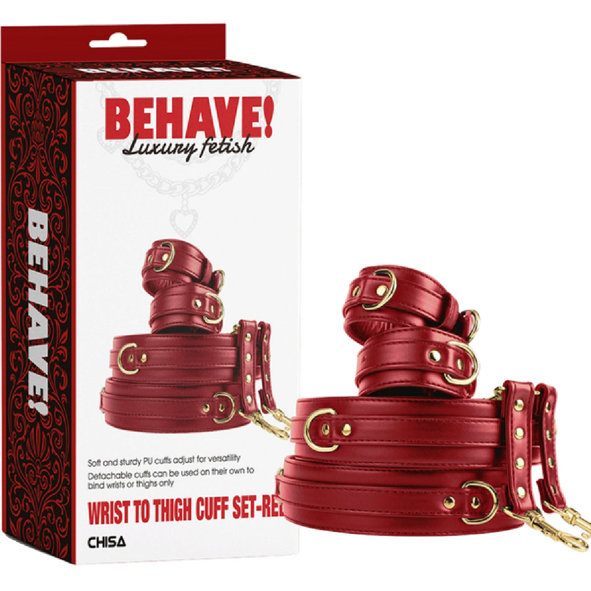 Wrist to Thigh Cuff Set – Adjustable PU Cuffs Restraint Set > Bondage Gear > Restraints