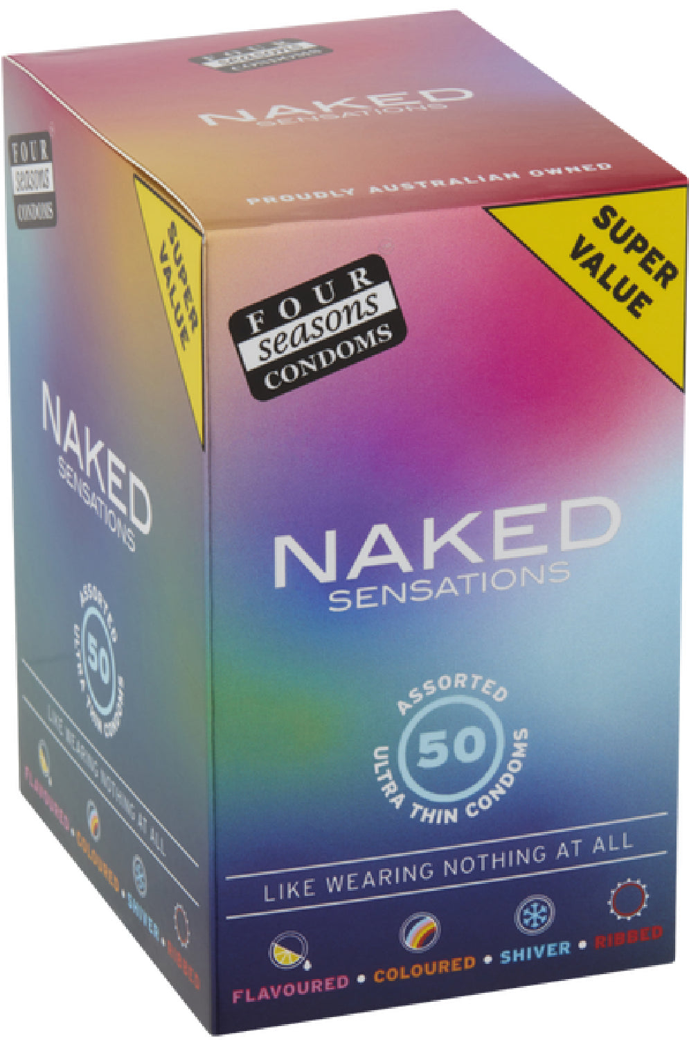 Four Seasons Naked Sensations – Ultra Sensitive Lubricated Condoms - Assorted 50 Pack > Essentials > Condoms