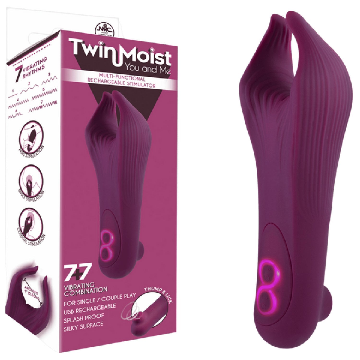 TwinMoist - Multi-Functional Rechargeable Stimulator – Splash Proof USB Rechargeable Vibrator > Sex Toys > Couples Toys