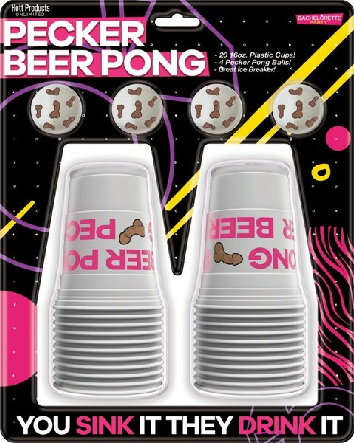 Pecker Beer Pong Play Set – Party Game with 20 Plastic Cups and 4 Pong Balls > Novelties > Games