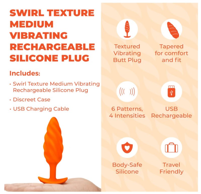b-Vibe Swirl Texture Plug – Silicone Rechargeable Vibrator > Anal Range > Vibrating Butt Plugs