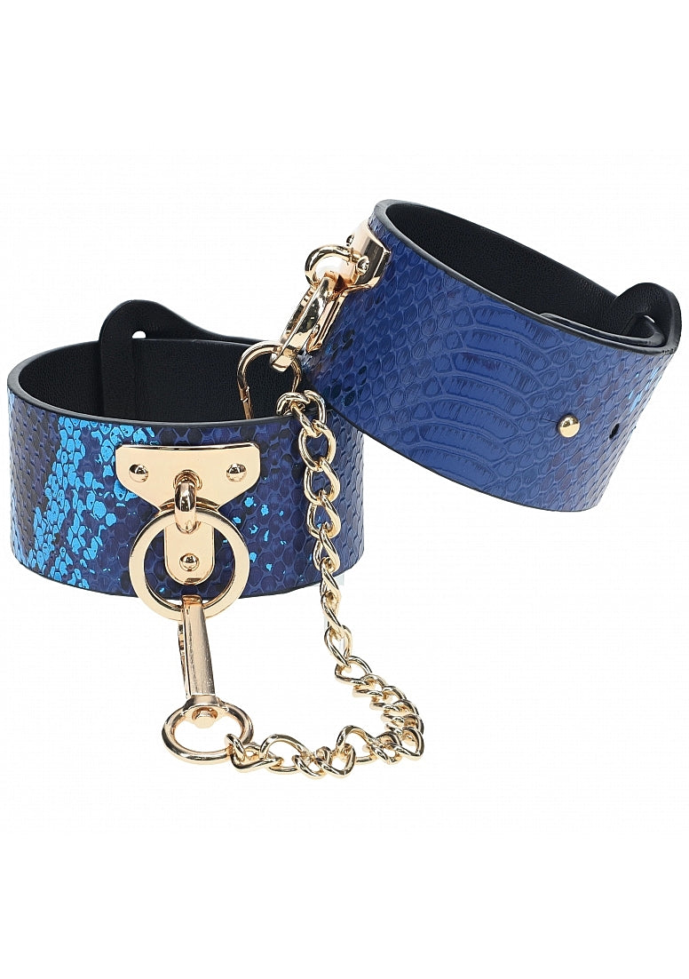 Ouch Florence Collection Blue PU Leather Adjustable Leg Cuffs with Iridescent Hardware > Bondage Gear > Restraints