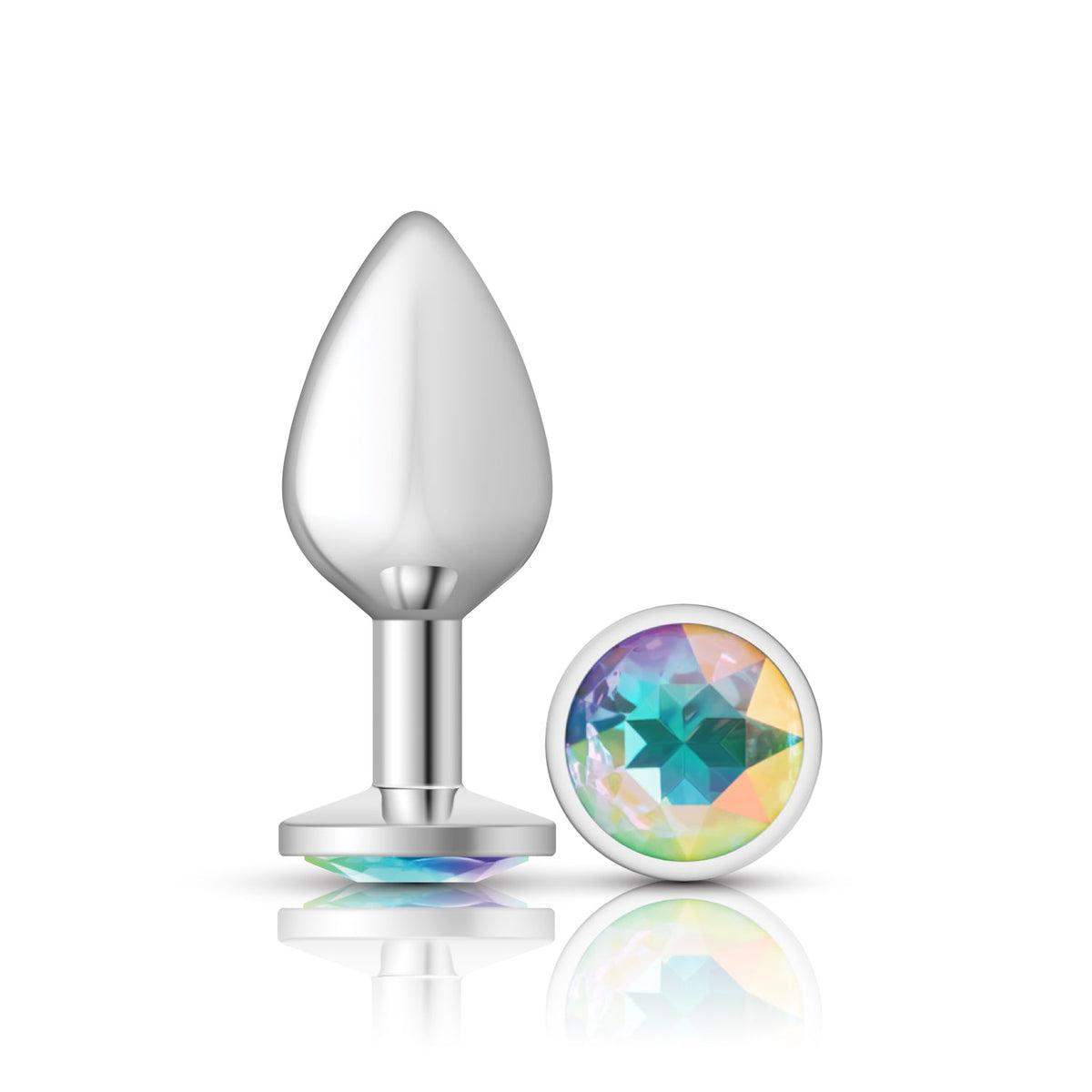 Cheeky Charms Round Jewel Butt Plug – Gunmetal or Silver, Metal Anal Plug with Gem (Small, Medium, Large) Silver Clear Iridescent Jewel Medium > Anal Range > Jewel Butt Plugs