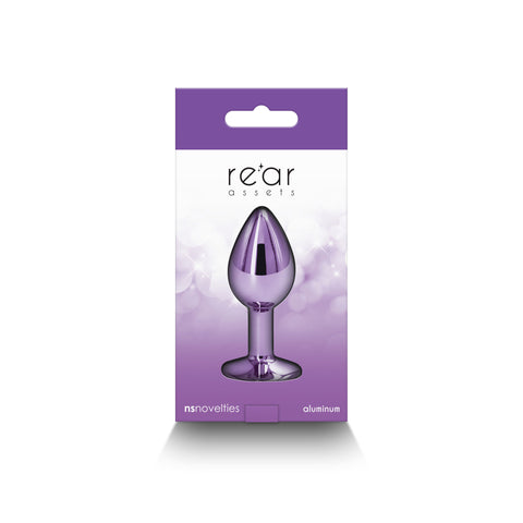 Rear Assets Small Purple 7.1 cm Metal Butt Plug with Gem Base > Anal Range > Jewel Butt Plugs