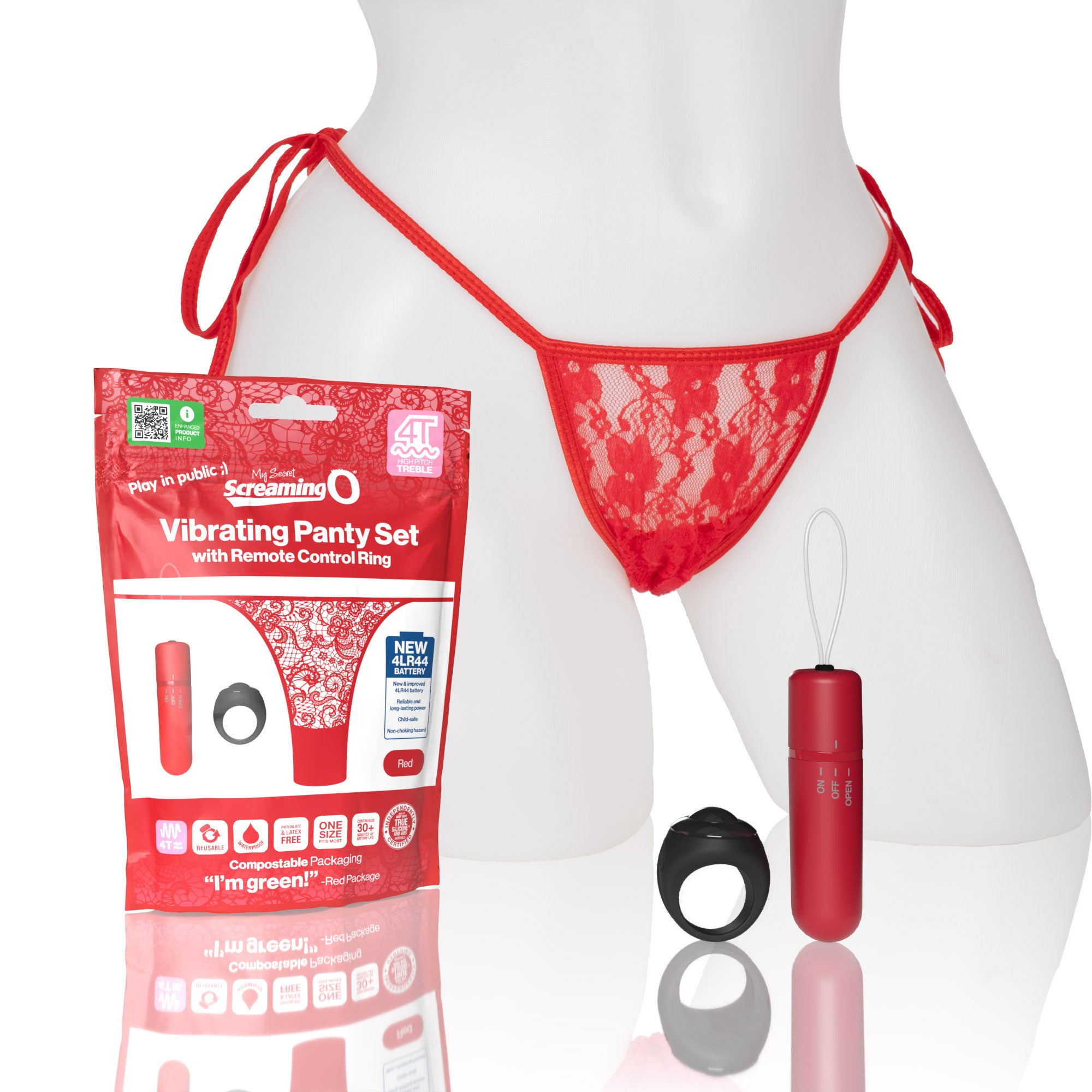 My Secret Screaming O 4T Vibrating Panty Set with Remote Control Ring - Red, One Size Panty Vibrators
