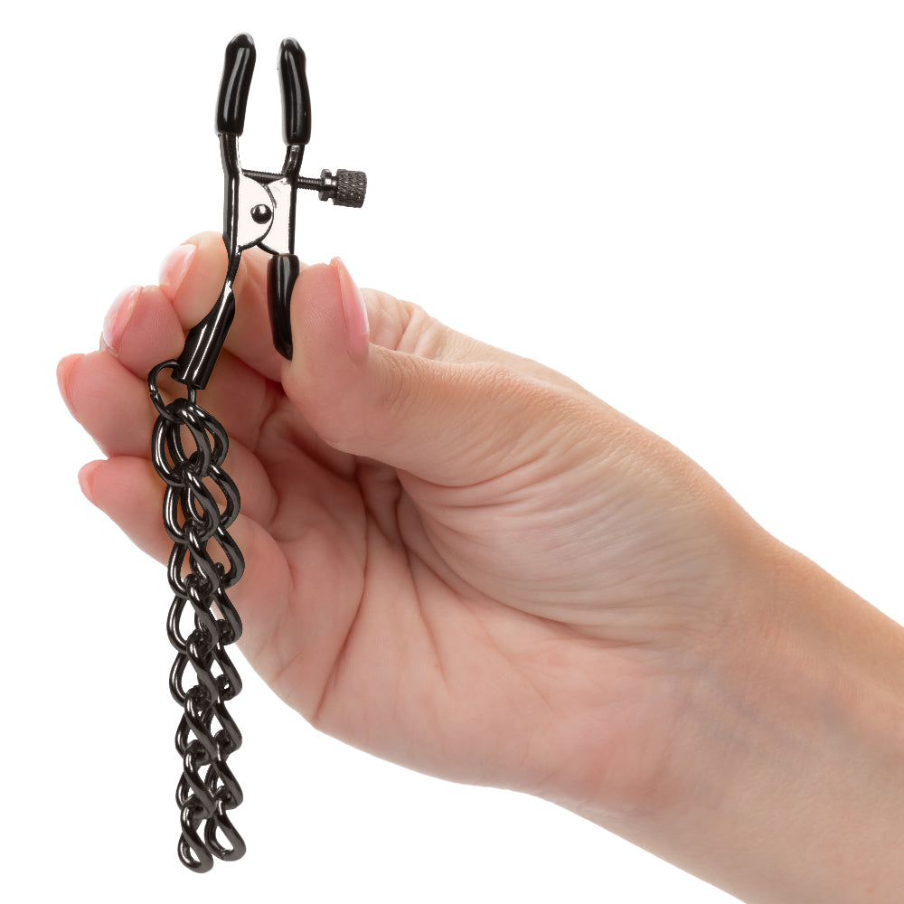 Euphoria Collection Black Chain Adjustable Nipple Clamps with Soft Pads > Sex Toys > Nipple Clamps
