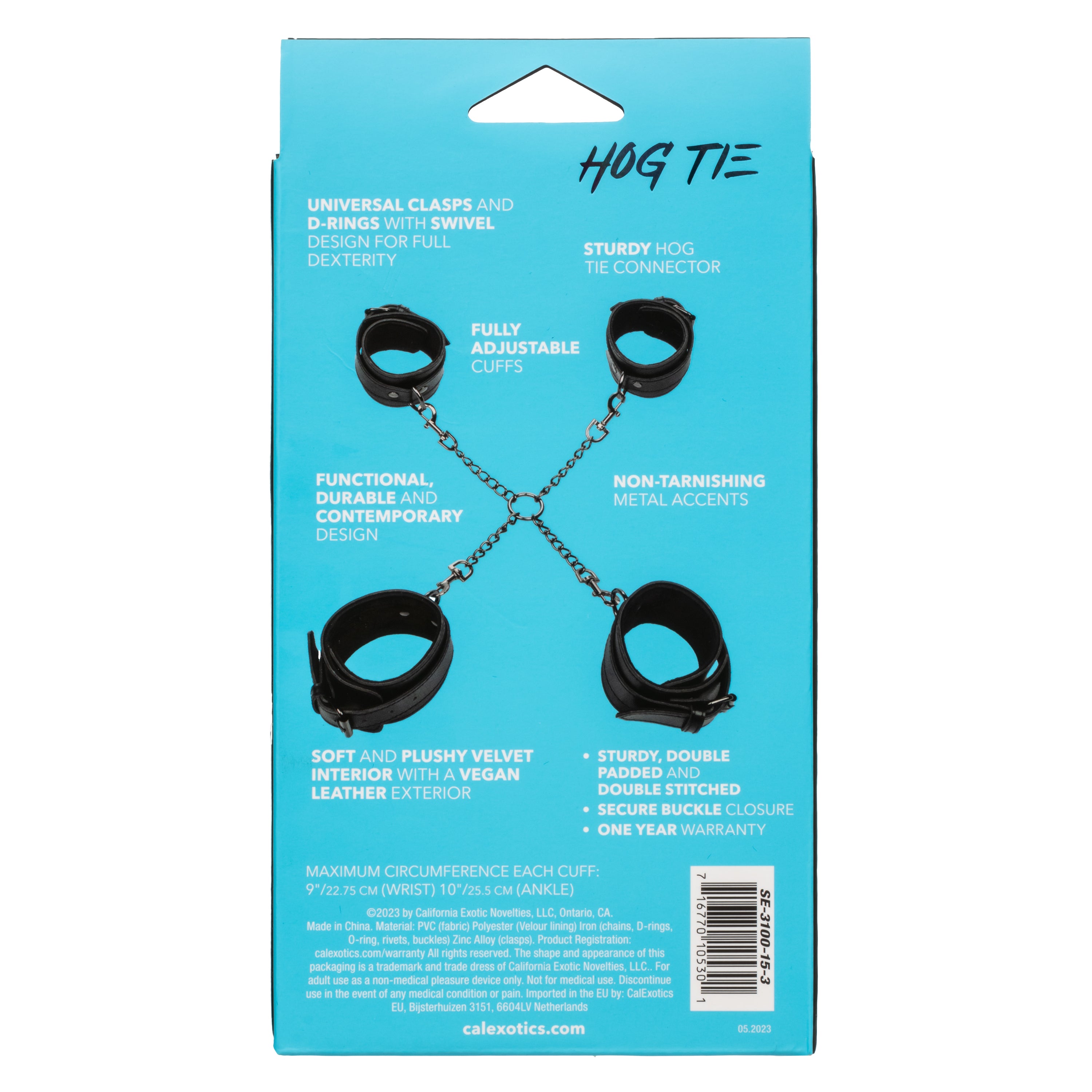 Euphoria Collection Black Hog Tie with Adjustable Velvet and Vegan Leather Cuffs, 9 to 10 Inch Circumference > Bondage Gear > Restraints