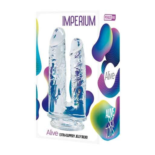 Alive Imperium Jelly Dildo 5" & 4" Transparent Hypoallergenic Waterproof Double Penetration Secondary image