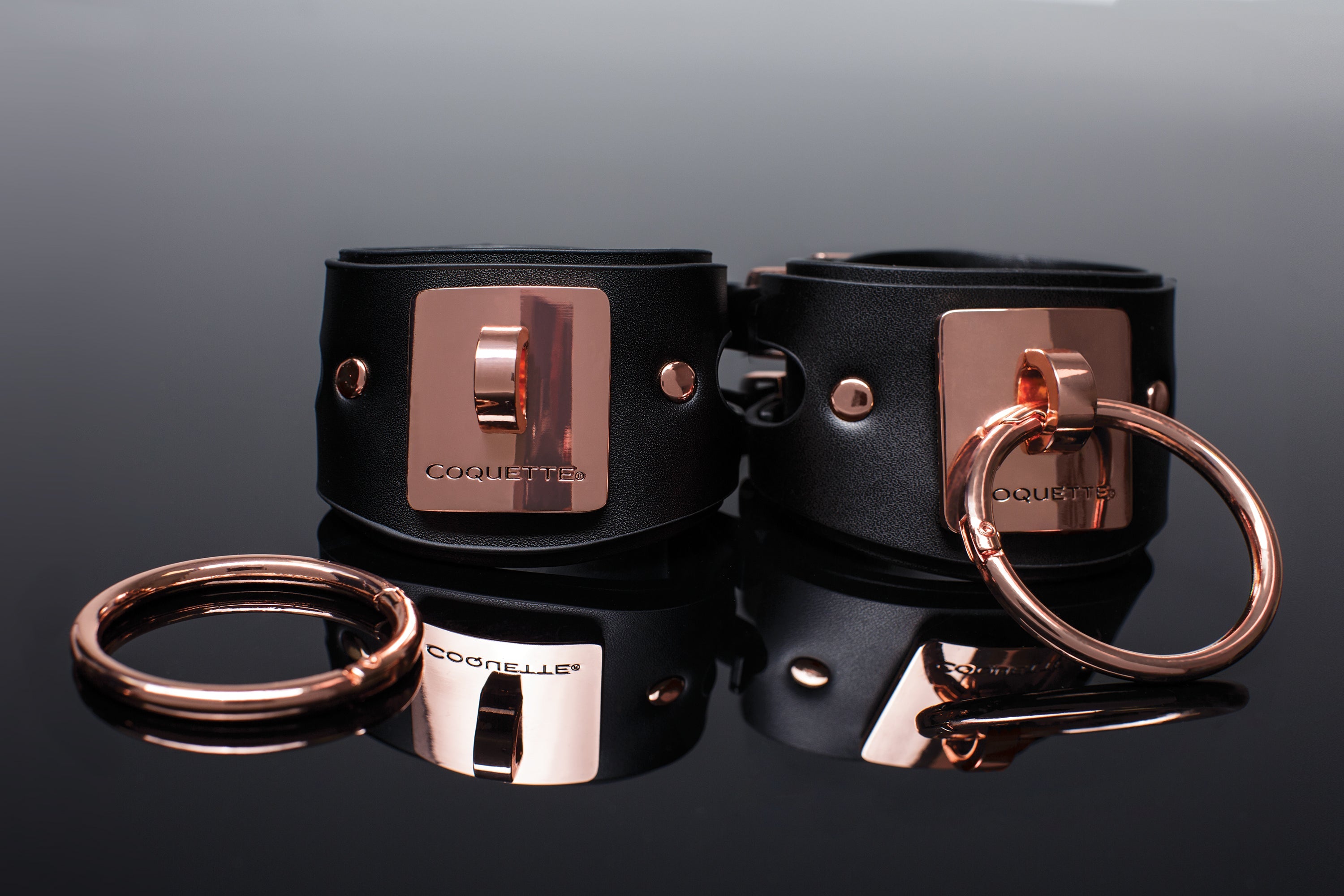 Coquette Cuffs Black Large Adjustable Vegan Leather Handcuffs 5.9”-8.25” Wrist Size > Bondage Gear > Restraints Main image