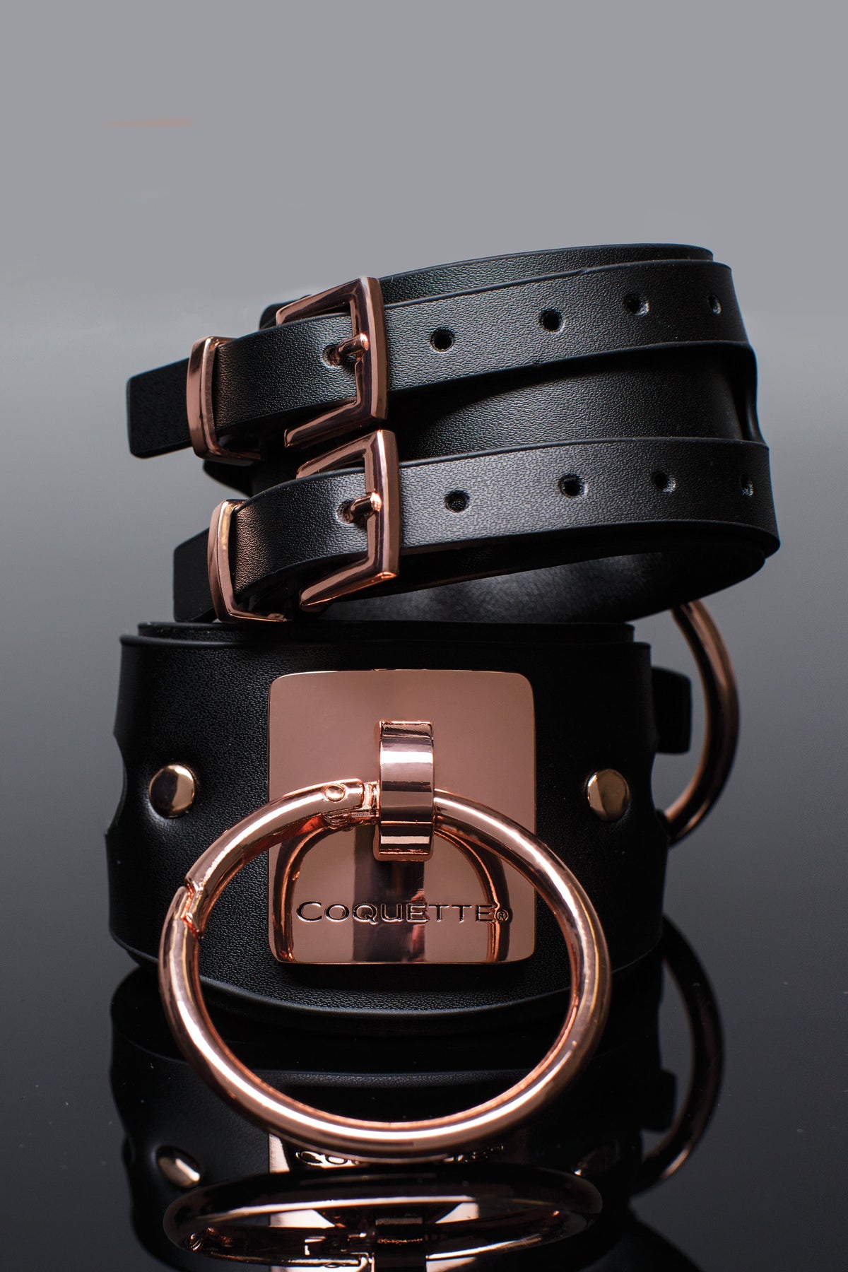 Coquette Cuffs Black Large Adjustable Vegan Leather Handcuffs 5.9”-8.25” Wrist Size > Bondage Gear > Restraints