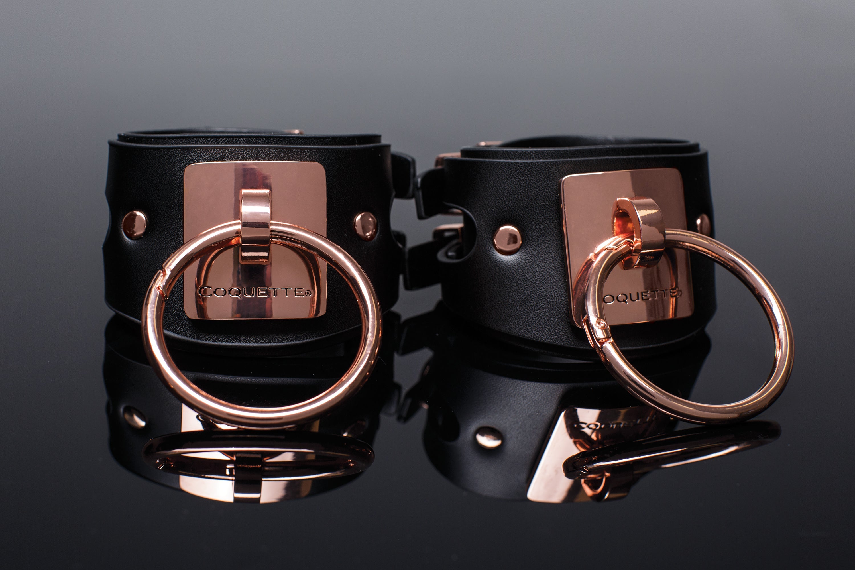 Coquette Cuffs Black Large Adjustable Vegan Leather Handcuffs 5.9”-8.25” Wrist Size Secondary image