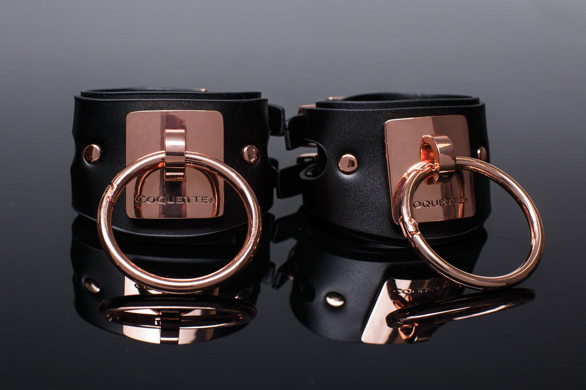 Coquette Cuffs Black Large Adjustable Vegan Leather Handcuffs 5.9”-8.25” Wrist Size > Bondage Gear > Restraints