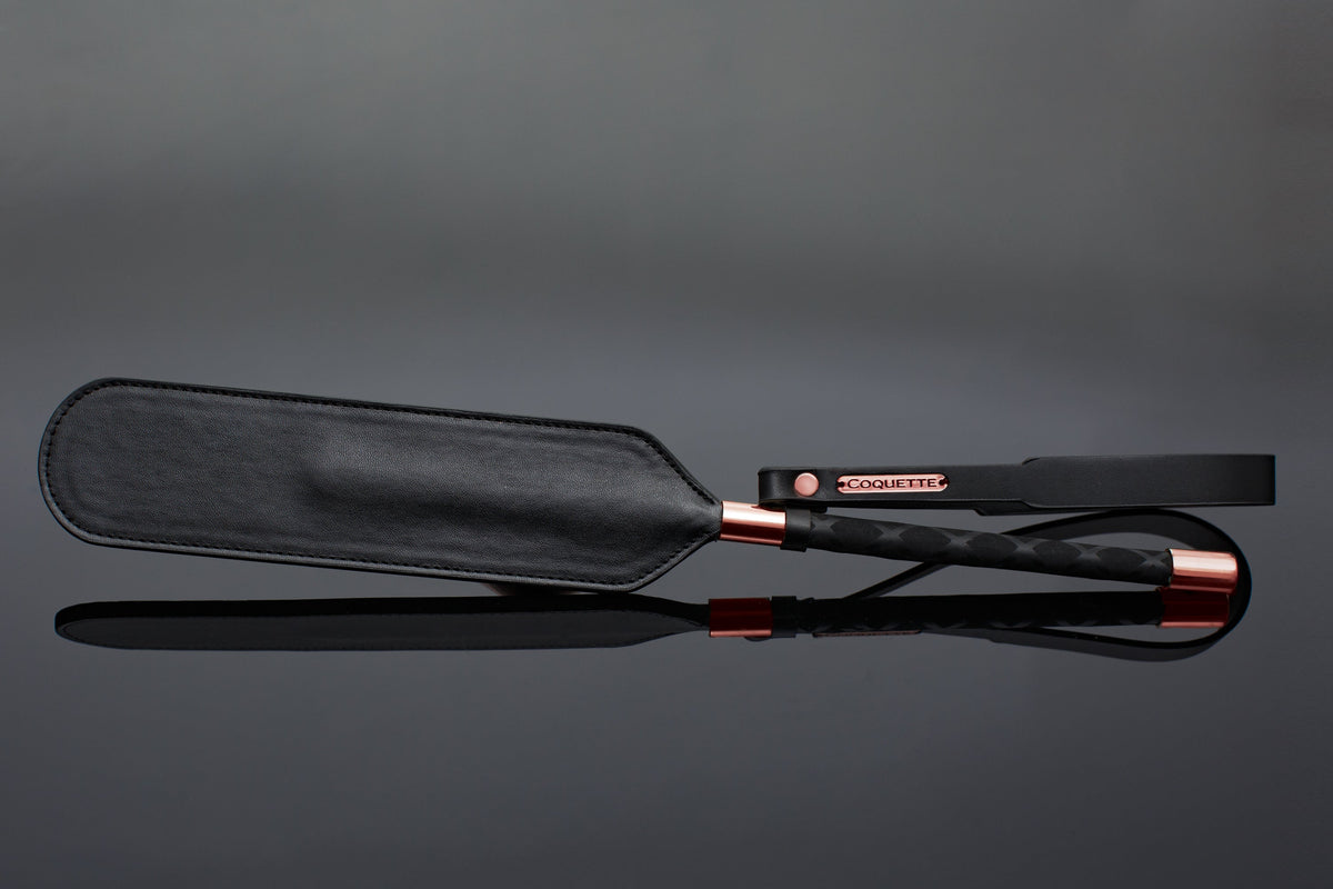 Coquette Paddle Black Vegan Leather with Rose Gold Charm 15.5 Inch > Bondage Gear > Paddles