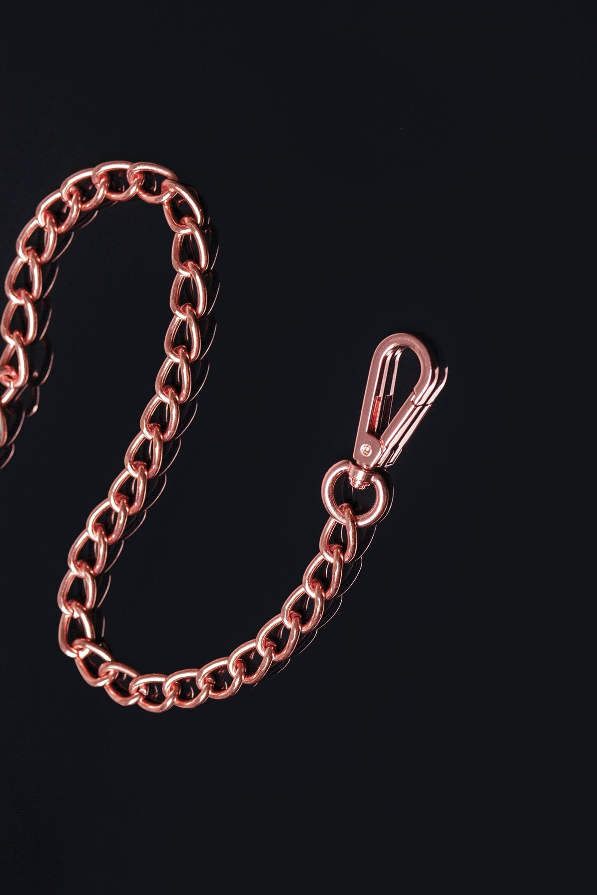 Coquette Chain Leash Black 25.5 Inch with Rose Gold Metal Charm and Vegan Leather Wrist Strap > Clothes > Body Jewellery (Non Piercing)