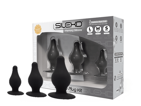 Silexd Model 2 Anal Kit Dual Density Silicone Plugs Set of 3 Sizes Thermo Reactive Black Default Title > Anal Range > Butt Plug Kits