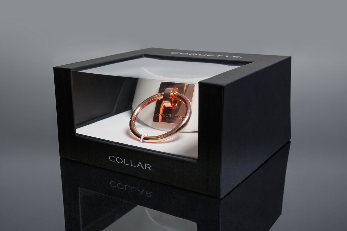 Coquette Choker White with Rose Gold Large Metal Ring Adjustable 13.25–16 Inch Collar > Bondage Gear > Collars & Leashes