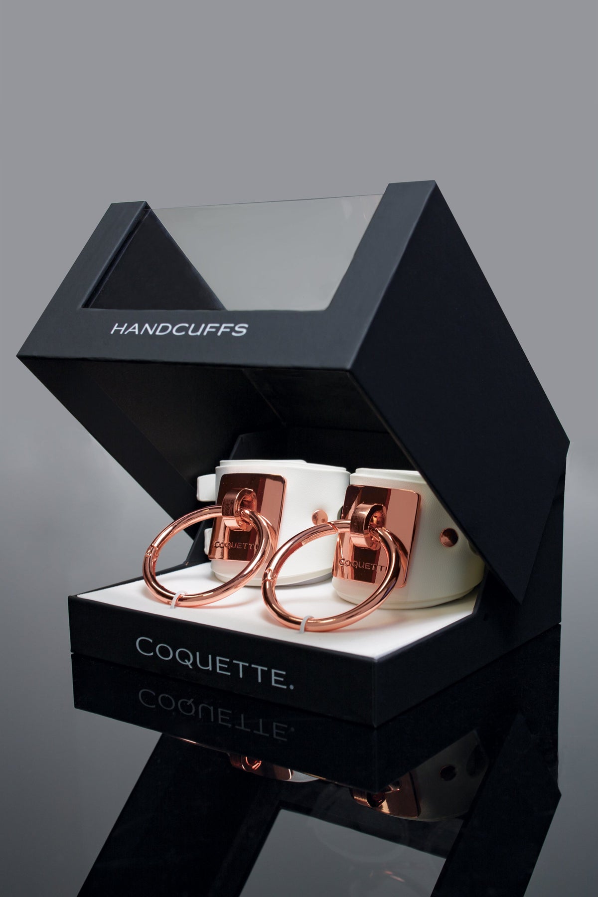 Coquette Cuffs White Adjustable Vegan Leather Handcuffs with Rose Gold Metal Rings 5.9”-8.25” > Bondage Gear > Restraints