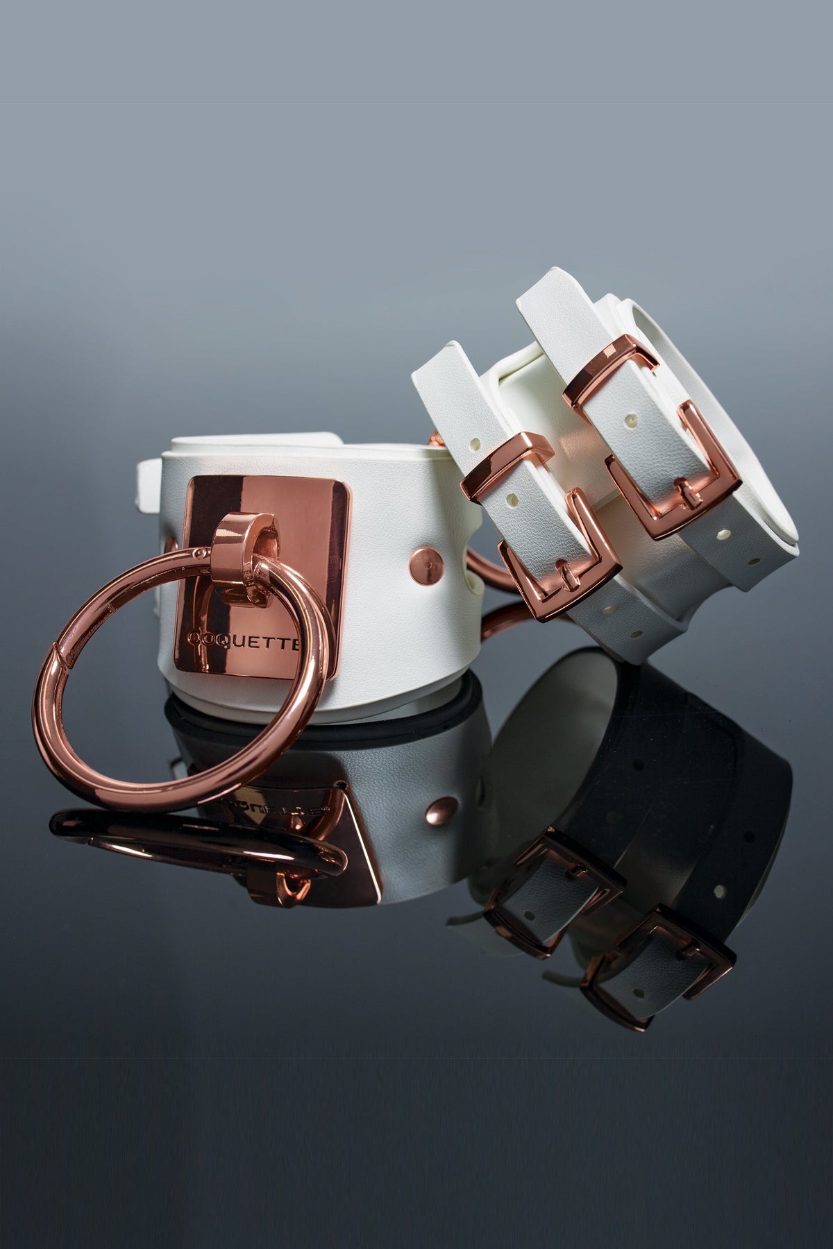 Coquette Cuffs White Adjustable Vegan Leather Handcuffs with Rose Gold Metal Rings 5.9”-8.25” > Bondage Gear > Restraints