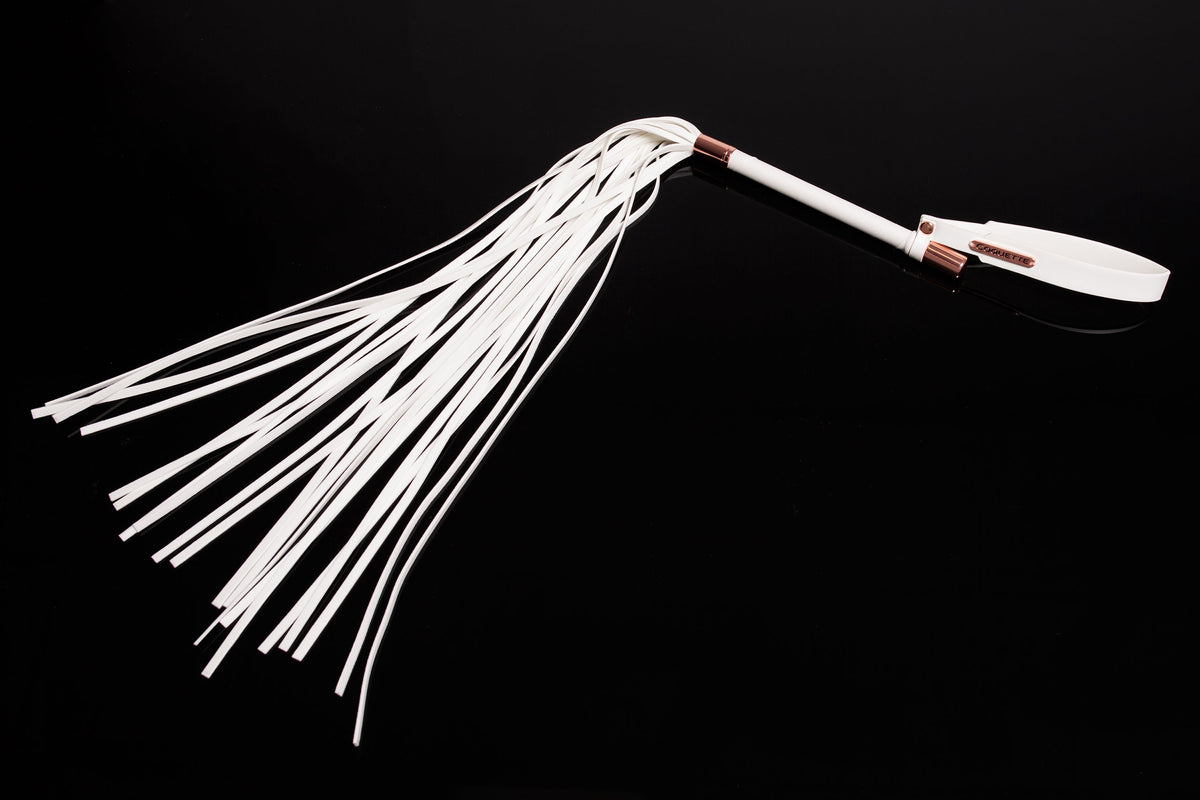 Coquette Whip White Vegan Leather Whip with 7 Inch Matte Handle and 5 Inch Tails > Bondage Gear > Whips & Floggers