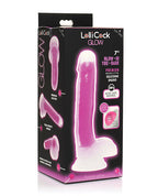 Lollicock 7 Inch Glow in the Dark Silicone Dildo with Balls Purple in packaging