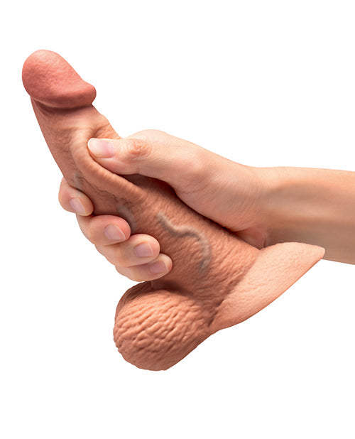b-Vibe Slipskin Realistic Silicone Dildo 6.5 Inch Curved Mocha Secondary image