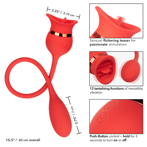 French Kiss Casanova Red Silicone Dual Motor Vibrating Massager with Flickering Teaser and USB Rechargeable Battery Finger Stimulator