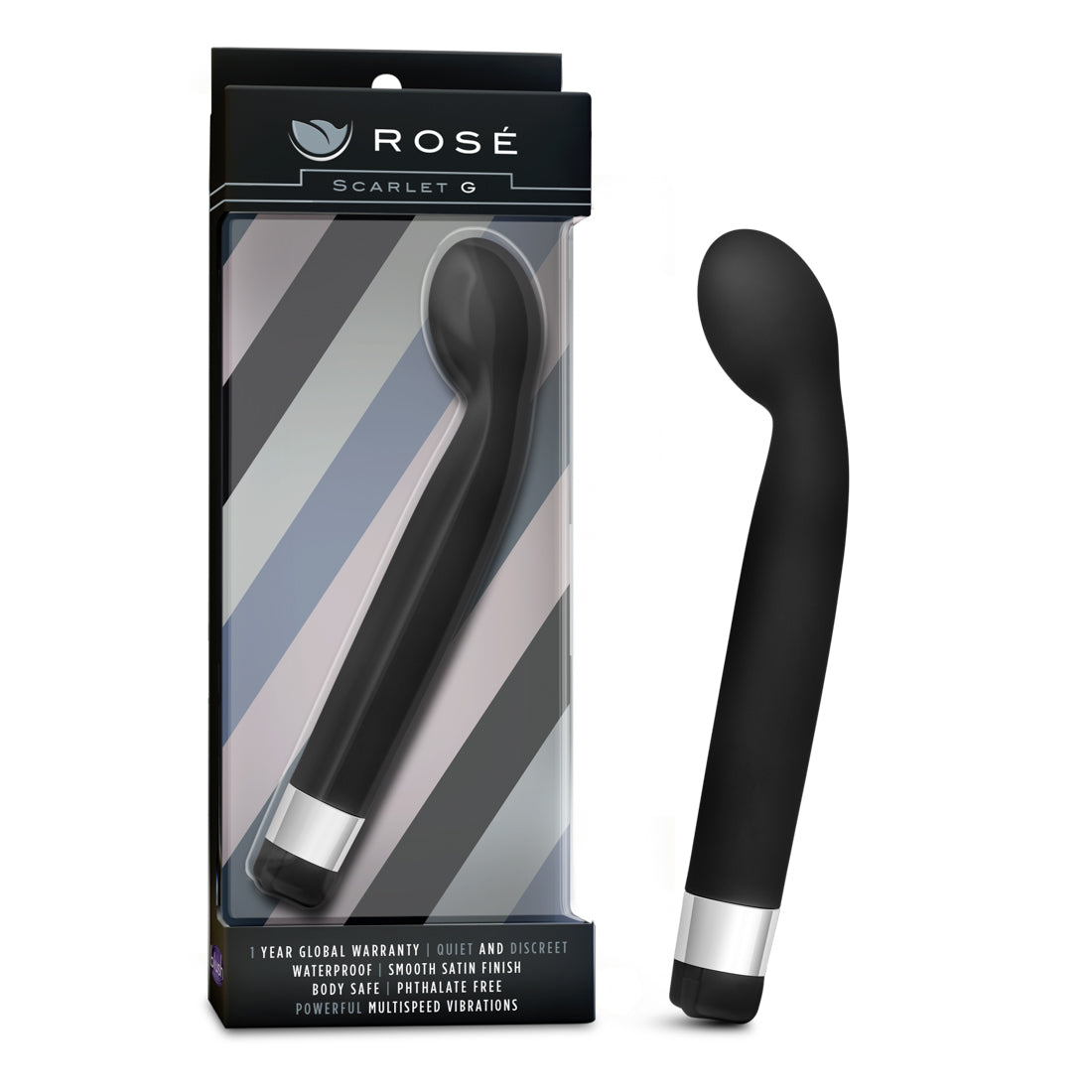 Rose Scarlet G Black G-Spot Vibrator Waterproof 7 Inch Black Vibrators - G Spot
