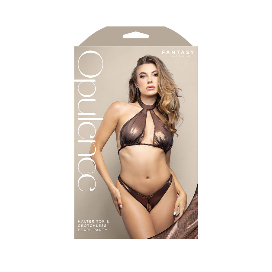 Opulence Halter Top and Crotchless Pearl Panty Set – Lingerie M/L > Clothes > Lingerie Sets