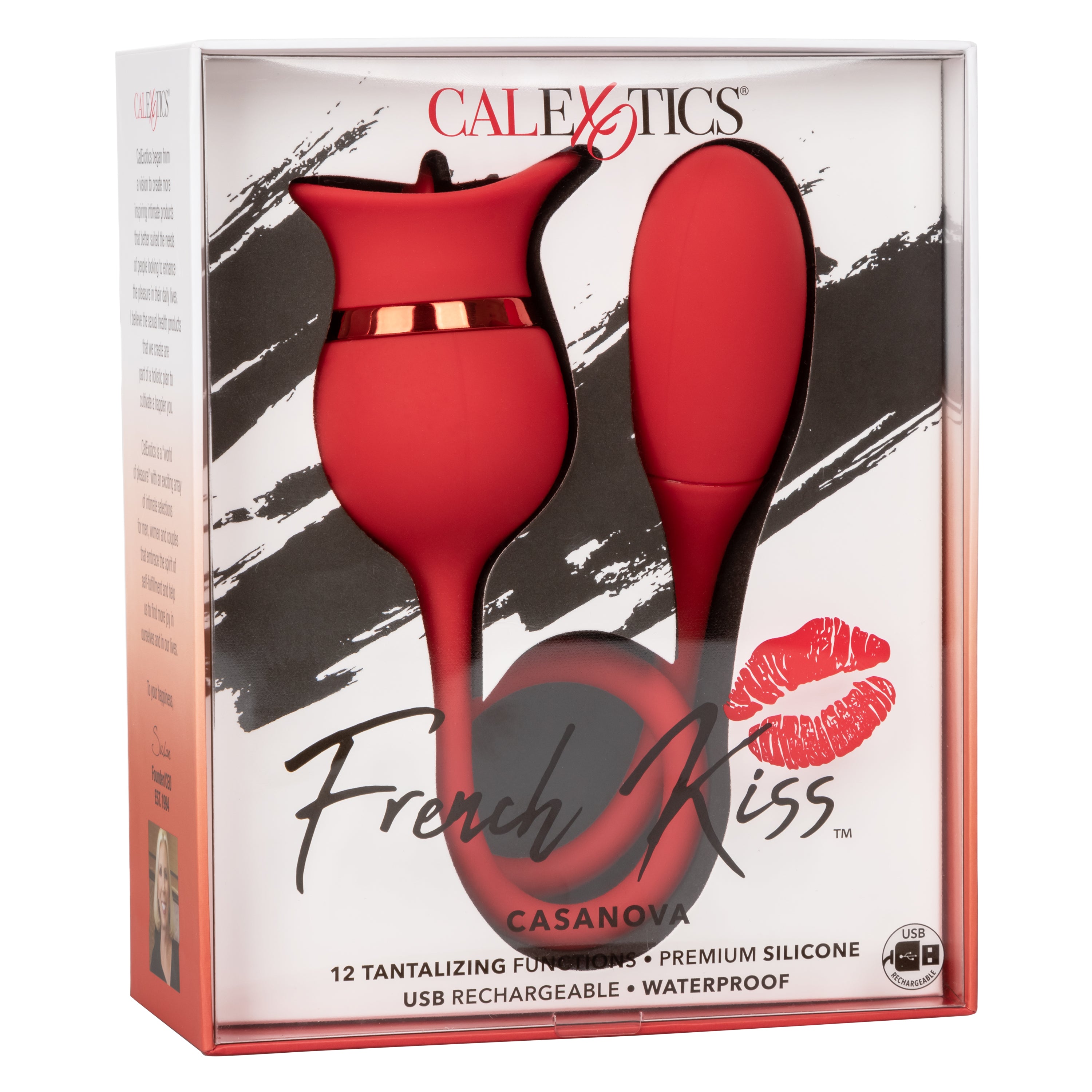 French Kiss Casanova Red Silicone Dual Motor Vibrating Massager with Flickering Teaser and USB Rechargeable Battery Finger Stimulator
