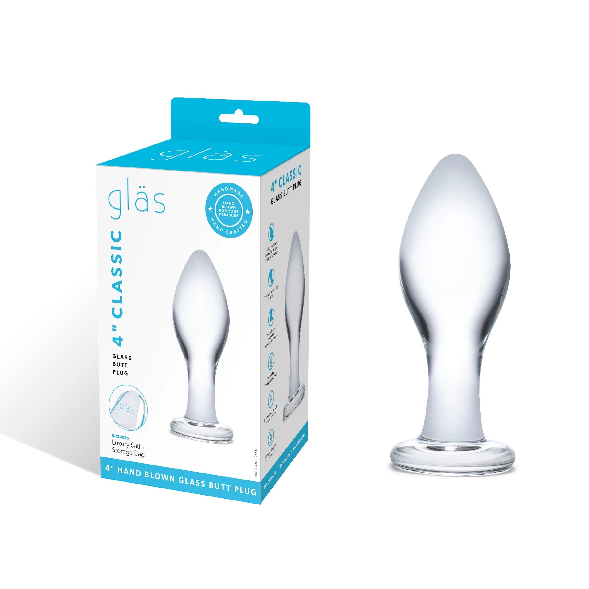 Glas 4 Inch Classic Clear Glass Butt Plug with Flared Base > Glass > Toys