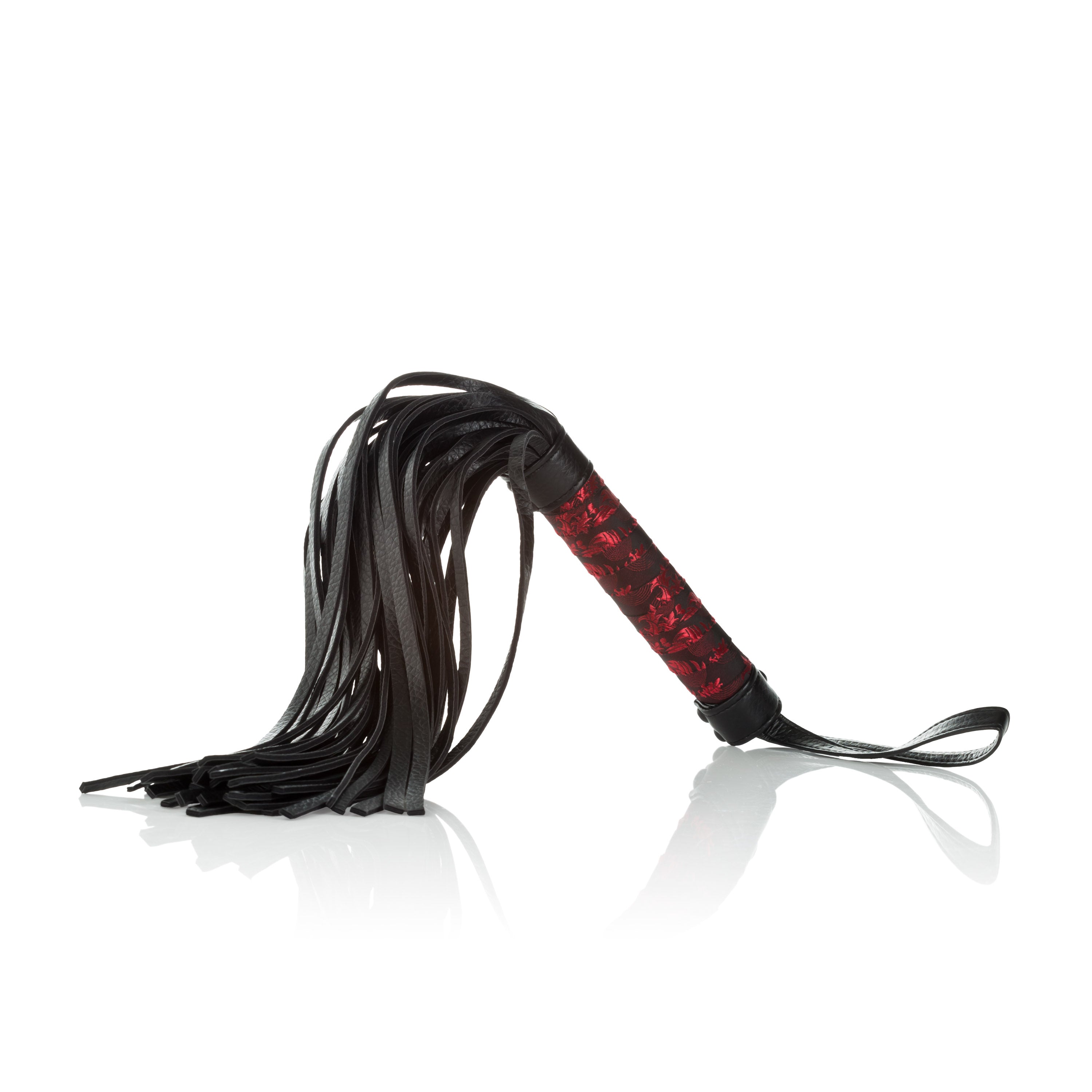 Scandal Flogger Black Tassel with Red Designer Fabric Handle > Bondage Gear > Whips & Floggers