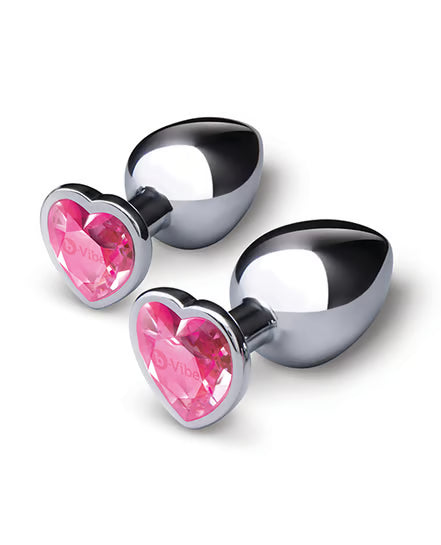 b-Vibe Jewel Heart Metal Butt Plug Training Set (Small 7.1cm & Large 8.1cm insertable) > Anal Range > Jewel Butt Plugs Main image
