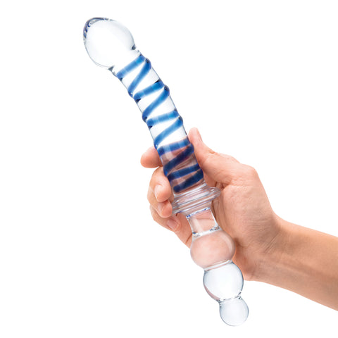 Glas 10 Inch Twister Dual-Ended Glass Dildo with Blue Spiral Design > Glass > Dildos