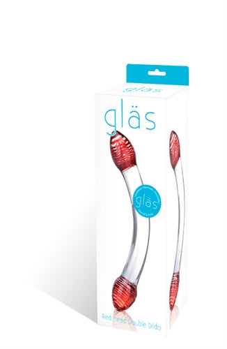 Glas 8 Inch Red Head Double Dildo Spiral Bulbous Glass Toy for Couples Default Title > Glass > Dildos