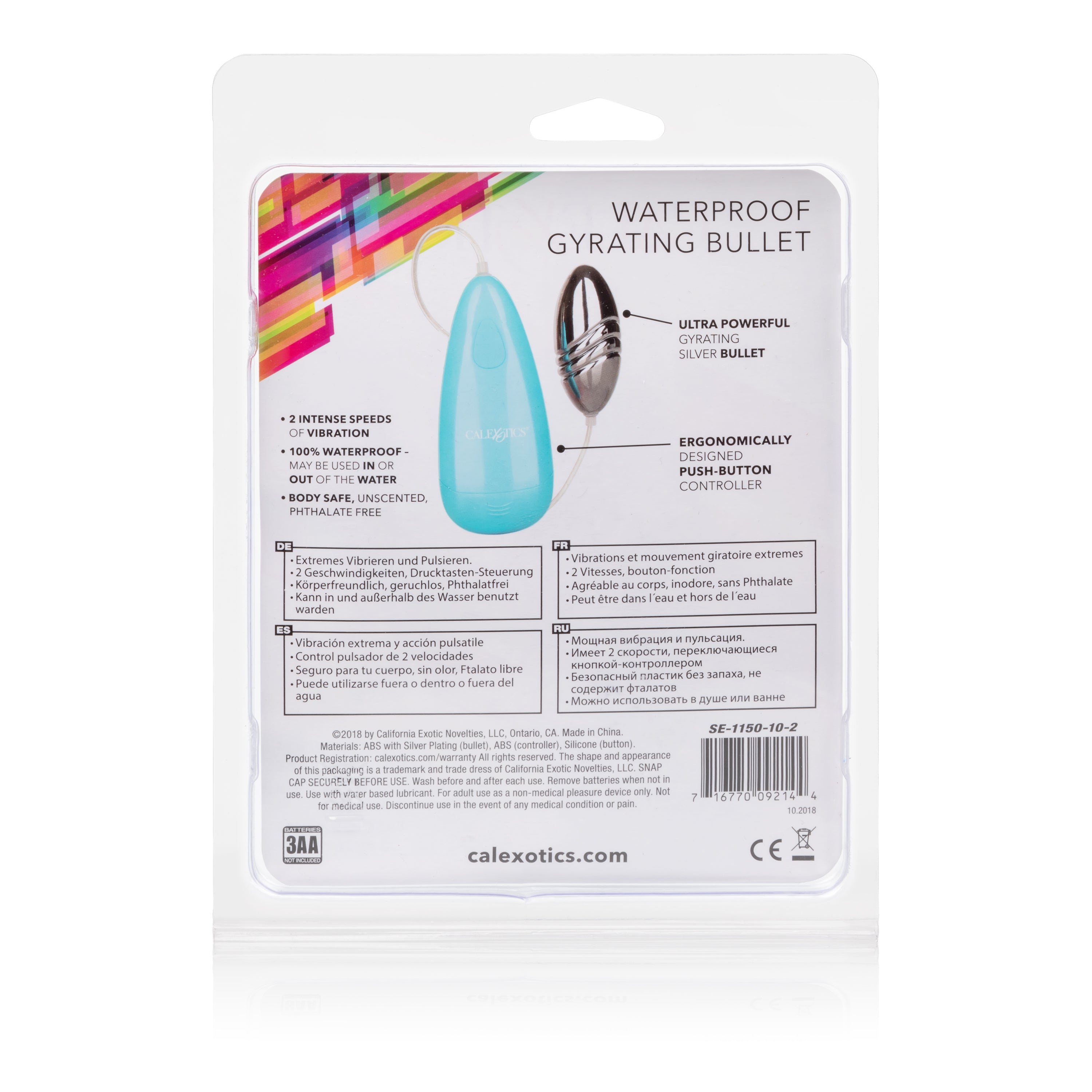 Waterproof Gyrating Bullet Blue with 2-Speed Vibration and Slim Controller BULLETS