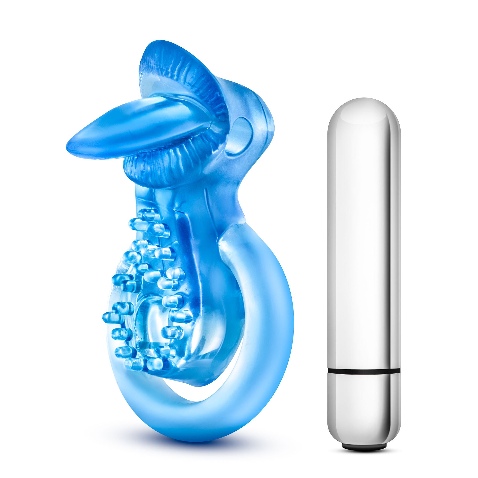 Stay Hard 10 Function Vibrating Tongue Ring Adult Toy Blue Cock Rings Vibrating
